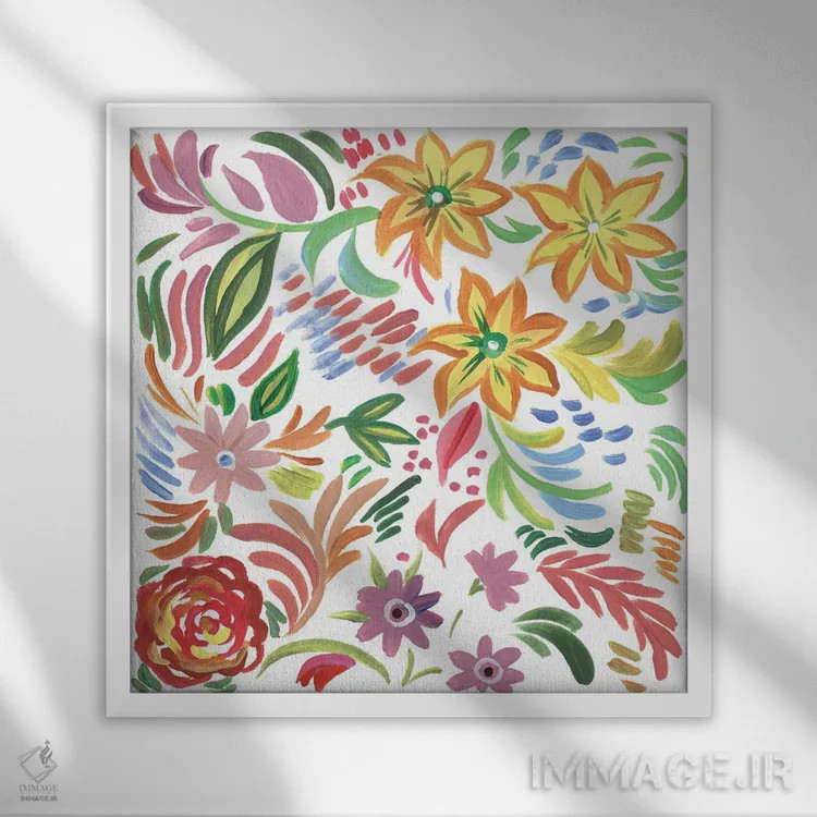 تابلو مربع گلها ۱ اثر آنی دل سول - نمای قابدار سفید