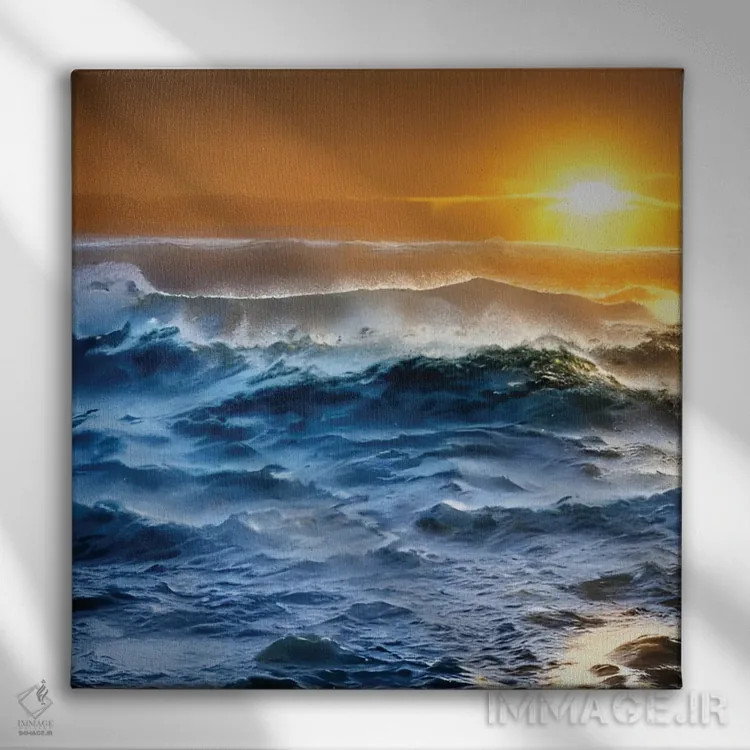 تابلو اقیانوس طوفانی زیر غروب آفتاب اثر آلساندرو دلا توره - نمای روبهرو روی دیوار