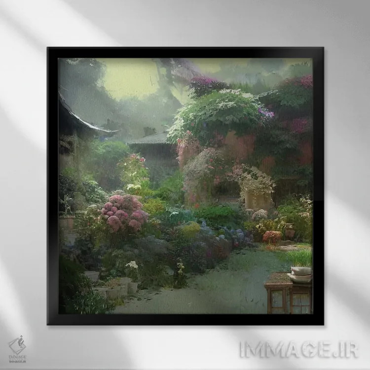 تابلو حیاط روستایی اثر آلساندرو دلا توره - نمای قابدار مشکی