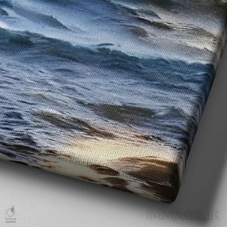 تابلو اقیانوس طوفانی زیر غروب آفتاب اثر آلساندرو دلا توره - نمای نزدیک بافت بوم