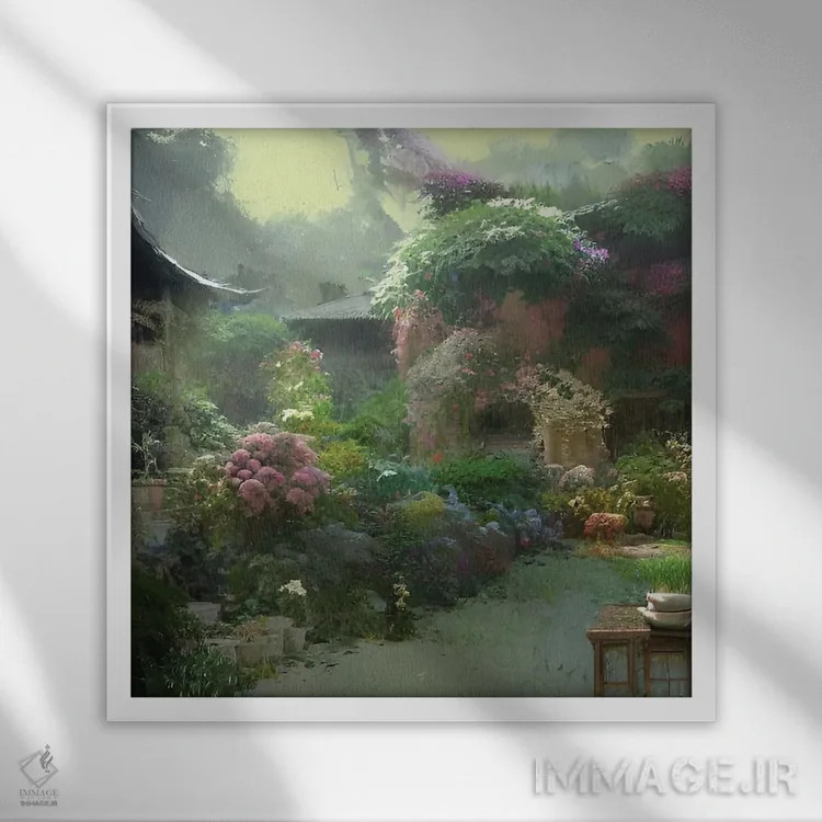 تابلو حیاط روستایی اثر آلساندرو دلا توره - نمای قابدار سفید