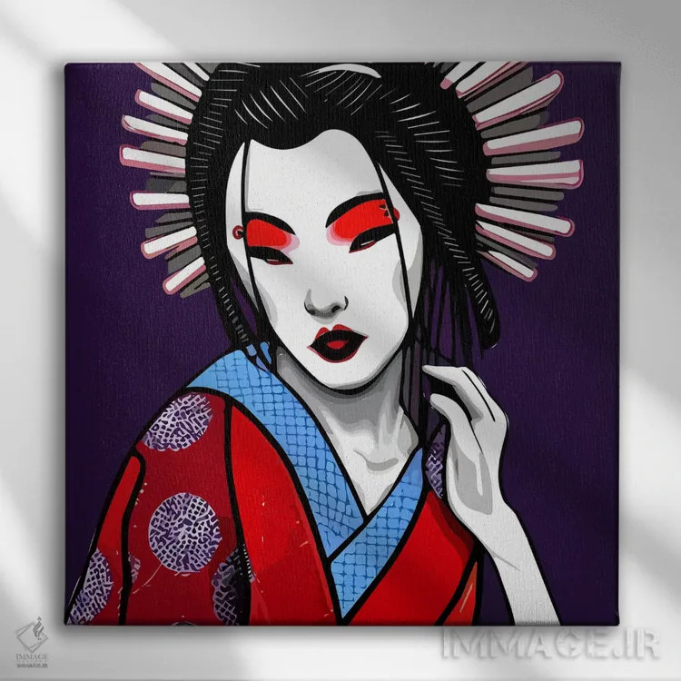 تابلو طرح کمیک از پرترهٔ گیشا اثر آلساندرو دلا توره - نمای روبهرو روی دیوار