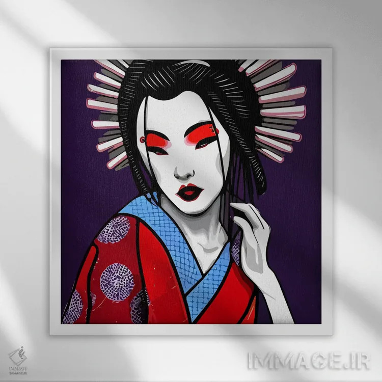 تابلو طرح کمیک از پرترهٔ گیشا اثر آلساندرو دلا توره - نمای قابدار سفید