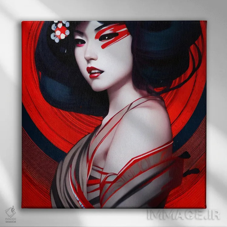 تابلو گیشا در سبک سایبرپانک ۳ اثر آلساندرو دلا توره - نمای روبهرو روی دیوار