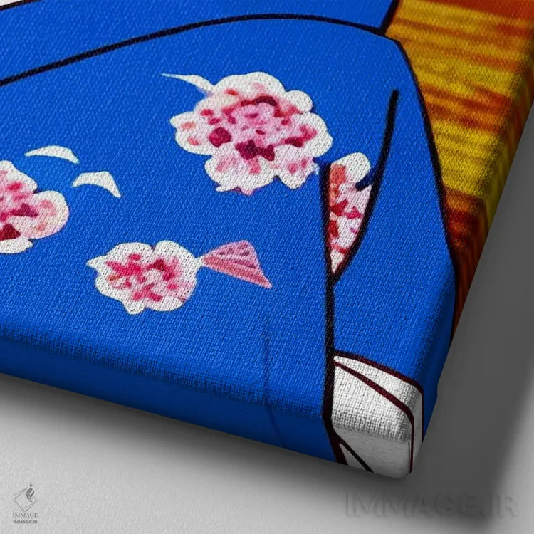 تابلو گیشا در لباس آبی (تصویر کمیک) اثر آلساندرو دلا توره - نمای نزدیک بافت بوم