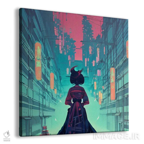 تابلو گیشا در شهر سایبرپانک اثر آلساندرو دلا توره - نمای پرسپکتیو محصول