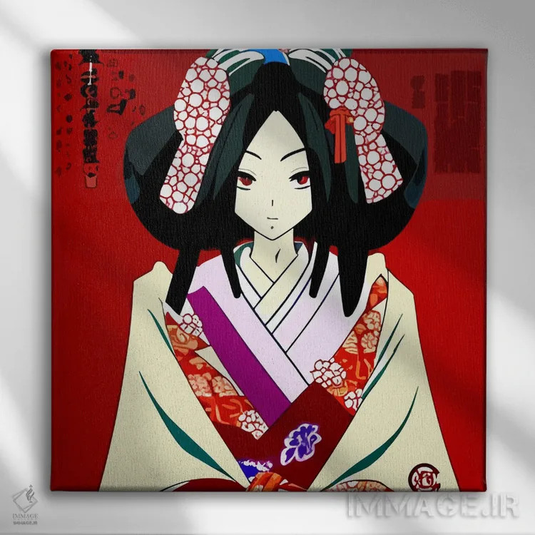 تابلو گیشا در لباس سنتی (تصویر کمیک) اثر آلساندرو دلا توره - نمای روبهرو روی دیوار