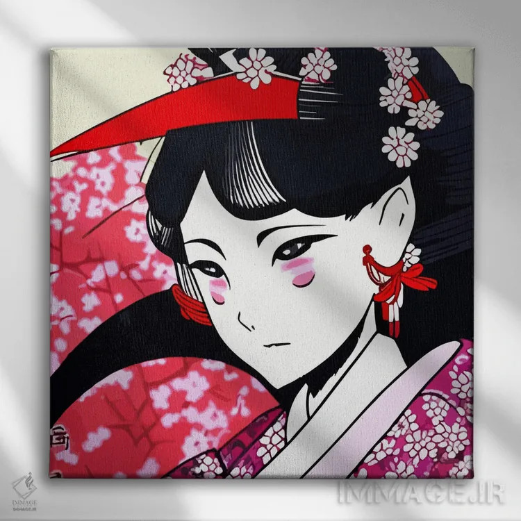 تابلو پرترهٔ کمیک گیشا اثر آلساندرو دلا توره - نمای روبهرو روی دیوار