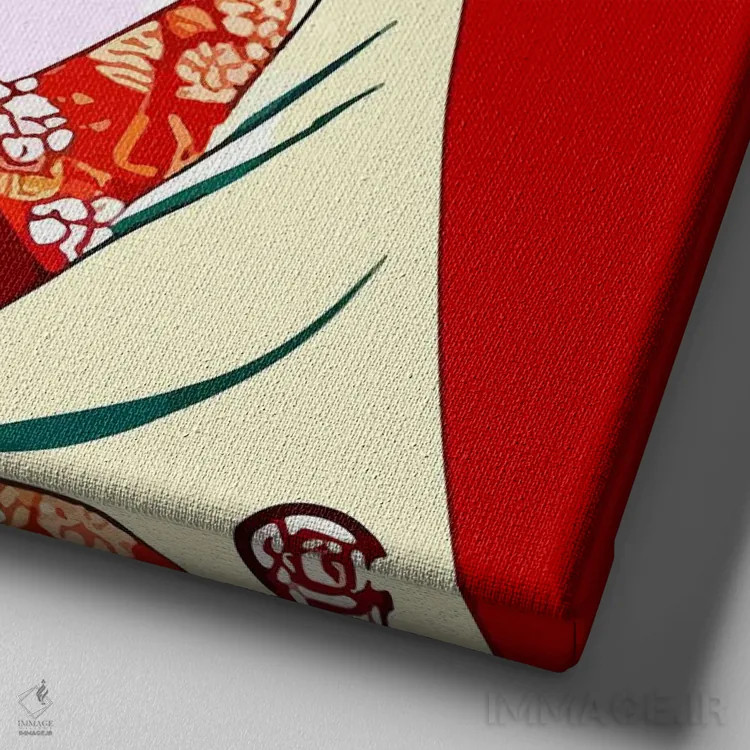 تابلو گیشا در لباس سنتی (تصویر کمیک) اثر آلساندرو دلا توره - نمای نزدیک بافت بوم