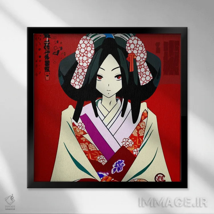 تابلو گیشا در لباس سنتی (تصویر کمیک) اثر آلساندرو دلا توره - نمای قابدار مشکی