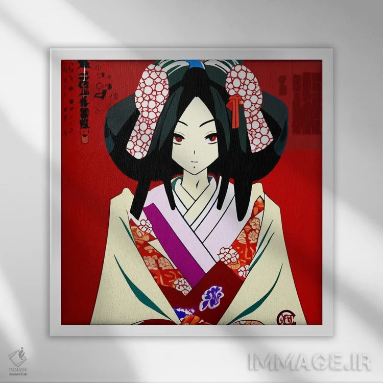تابلو گیشا در لباس سنتی (تصویر کمیک) اثر آلساندرو دلا توره - نمای قابدار سفید