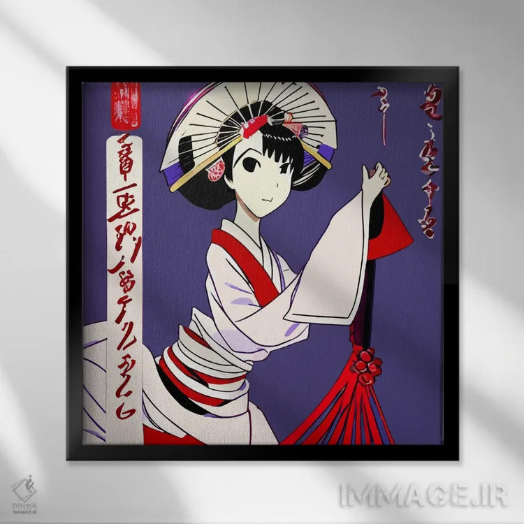 تابلو گیشای معصوم در لباس سفید اثر آلساندرو دلا توره - نمای قابدار مشکی