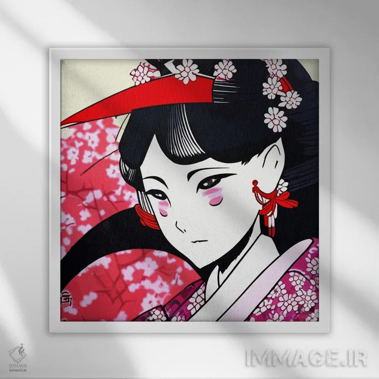 تابلو پرترهٔ کمیک گیشا اثر آلساندرو دلا توره - نمای قابدار سفید