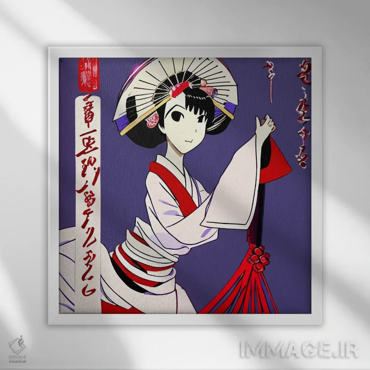 تابلو گیشای معصوم در لباس سفید اثر آلساندرو دلا توره - نمای قابدار سفید