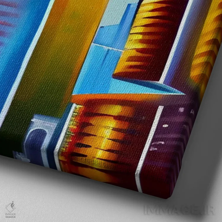 تابلو نمای افق آسمانخراشها اثر آلساندرو دلا توره - نمای نزدیک بافت بوم