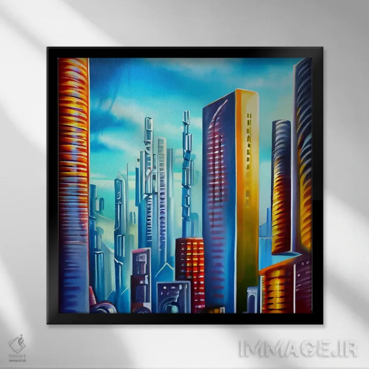 تابلو نمای افق آسمانخراشها اثر آلساندرو دلا توره - نمای قابدار مشکی