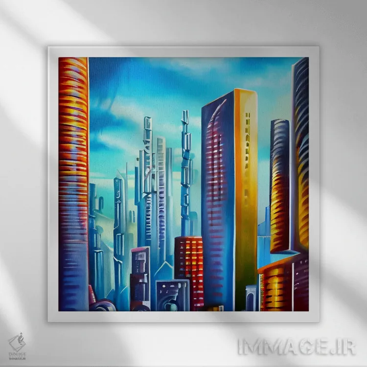 تابلو نمای افق آسمانخراشها اثر آلساندرو دلا توره - نمای قابدار سفید