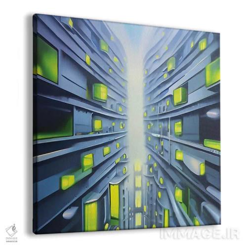 تابلو ساختمان شهری آبی و سبز اثر آلساندرو دلا توره - نمای پرسپکتیو محصول