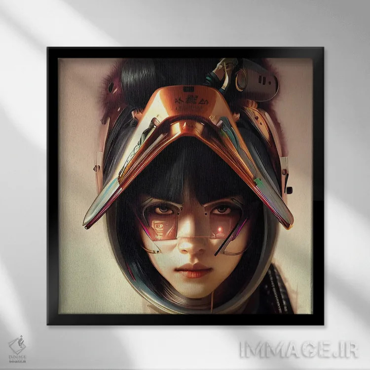 تابلو زن آسیایی با کلاه ایمن روباتیک اثر آلساندرو دلا توره - نمای قابدار مشکی
