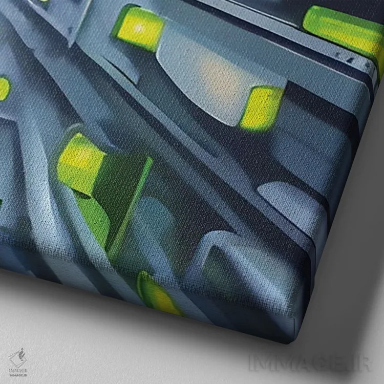 تابلو ساختمان شهری آبی و سبز اثر آلساندرو دلا توره - نمای نزدیک بافت بوم