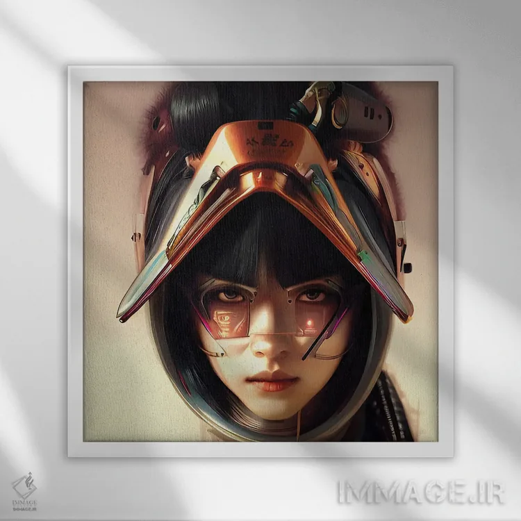 تابلو زن آسیایی با کلاه ایمن روباتیک اثر آلساندرو دلا توره - نمای قابدار سفید