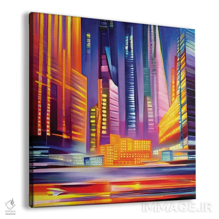 تابلو شهر سایبرپانک رنگارنگ اثر آلساندرو دلا توره - نمای پرسپکتیو محصول
