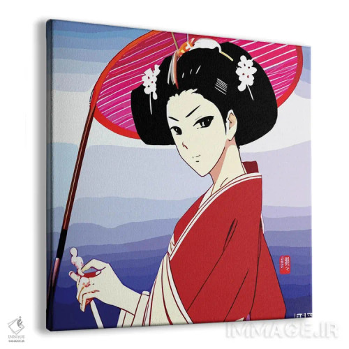تابلو کمیک گیشا با چتر اثر آلساندرو دلا توره - نمای پرسپکتیو محصول