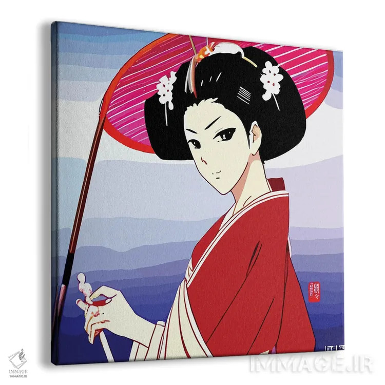 تابلو کمیک گیشا با چتر اثر آلساندرو دلا توره - نمای پرسپکتیو محصول