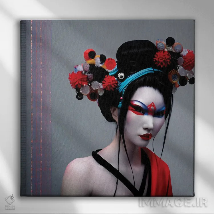 تابلو گیشا در سبک سایبرپانک ۲ اثر آلساندرو دلا توره - نمای روبهرو روی دیوار