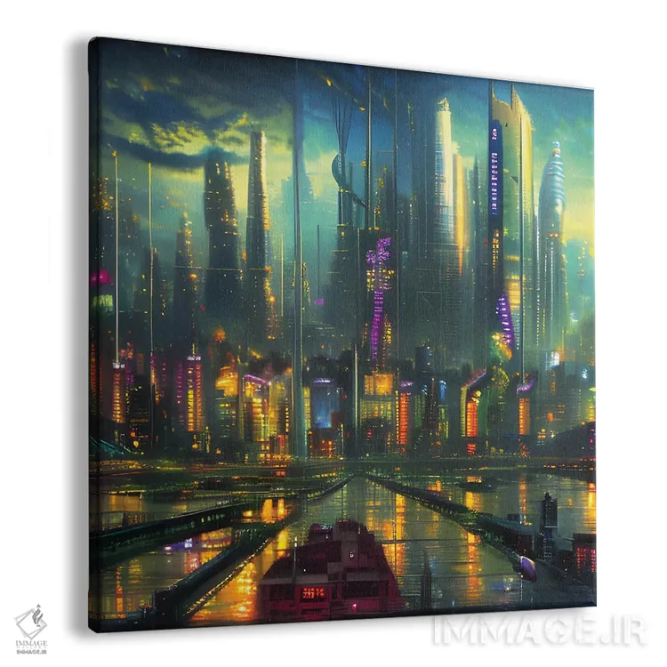 تابلو شهر تاریک سایبرپانک اثر آلساندرو دلا توره - نمای پرسپکتیو محصول