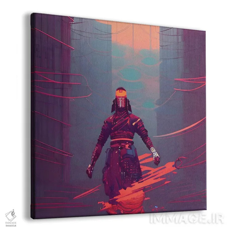 تابلو سامورایی سایبرپانک در منظرهٔ شهری اثر آلساندرو دلا توره - نمای پرسپکتیو محصول