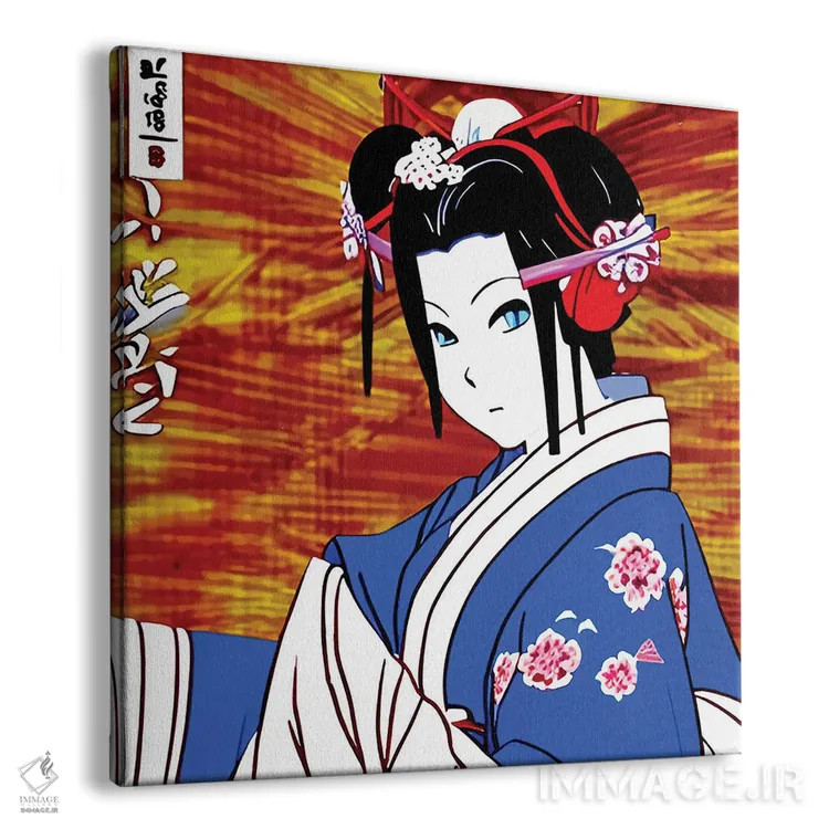 تابلو گیشا در انیمه روی زمینه آبی اثر آلساندرو دلا توره - نمای پرسپکتیو محصول