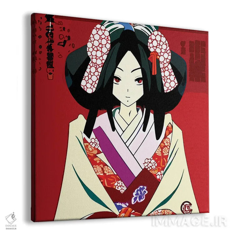 تابلو گیشا در انیمه با لباس سنتی اثر آلساندرو دلا توره - نمای پرسپکتیو محصول