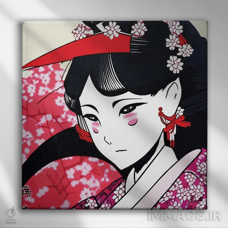 تابلو پرترهٔ انیمهای گیشا اثر آلساندرو دلا توره - نمای روبهرو روی دیوار