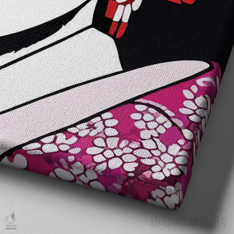 تابلو پرترهٔ انیمهای گیشا اثر آلساندرو دلا توره - نمای نزدیک بافت بوم