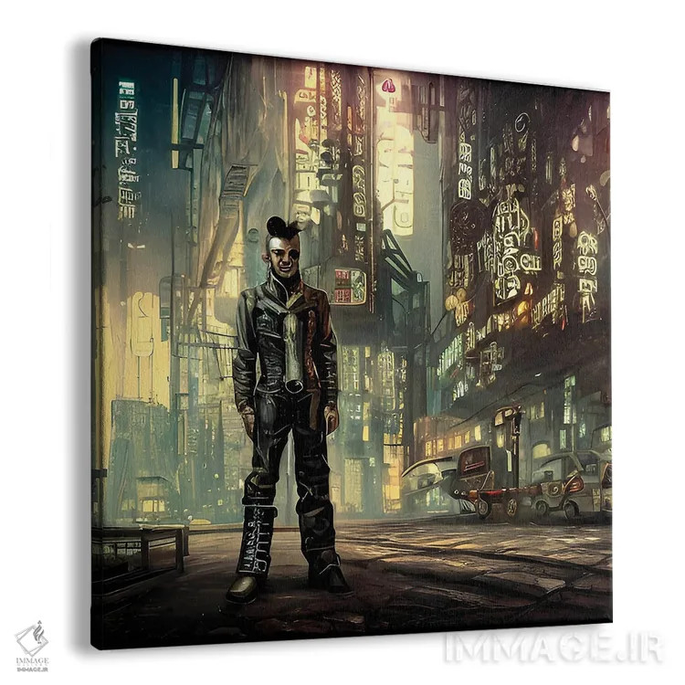تابلو مرد تنها در میدان تایمز سایبرپانک اثر آلساندرو دلا توره - نمای پرسپکتیو محصول