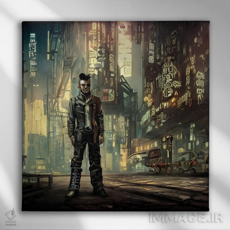 تابلو مرد تنها در میدان تایمز سایبرپانک اثر آلساندرو دلا توره - نمای روبهرو روی دیوار