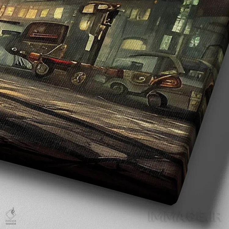 تابلو مرد تنها در میدان تایمز سایبرپانک اثر آلساندرو دلا توره - نمای نزدیک بافت بوم