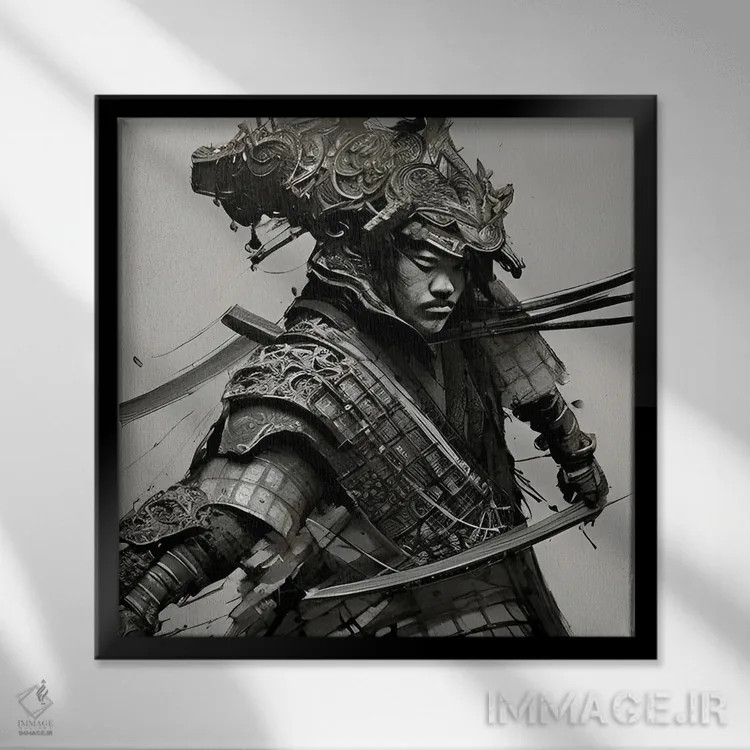 تابلو جنگجو ژاپنی اثر آلساندرو دلا توره - نمای قابدار مشکی