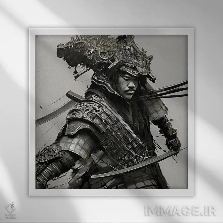 تابلو جنگجو ژاپنی اثر آلساندرو دلا توره - نمای قابدار سفید