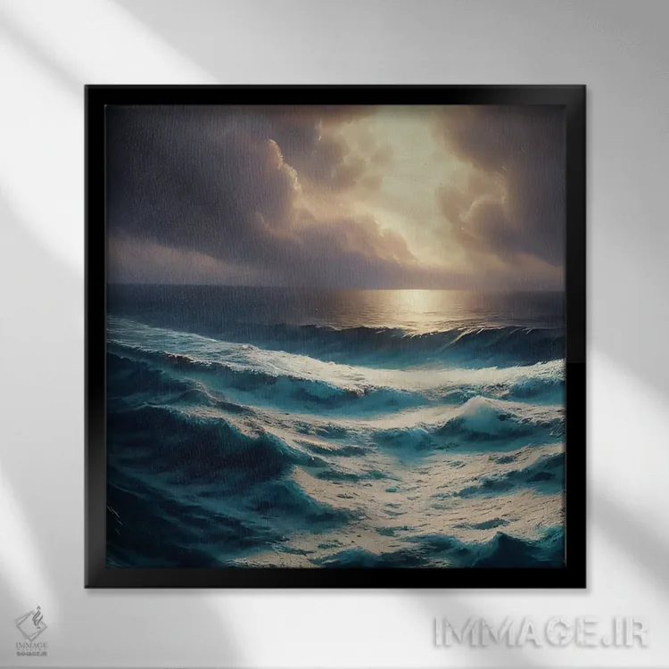 تابلو طوفان اقیانوسی زیر آسمان ابری اثر آلساندرو دلا توره - نمای قابدار مشکی