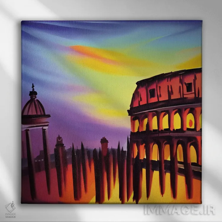 تابلو رم در غروب آفتاب اثر آلساندرو دلا توره - نمای روبهرو روی دیوار