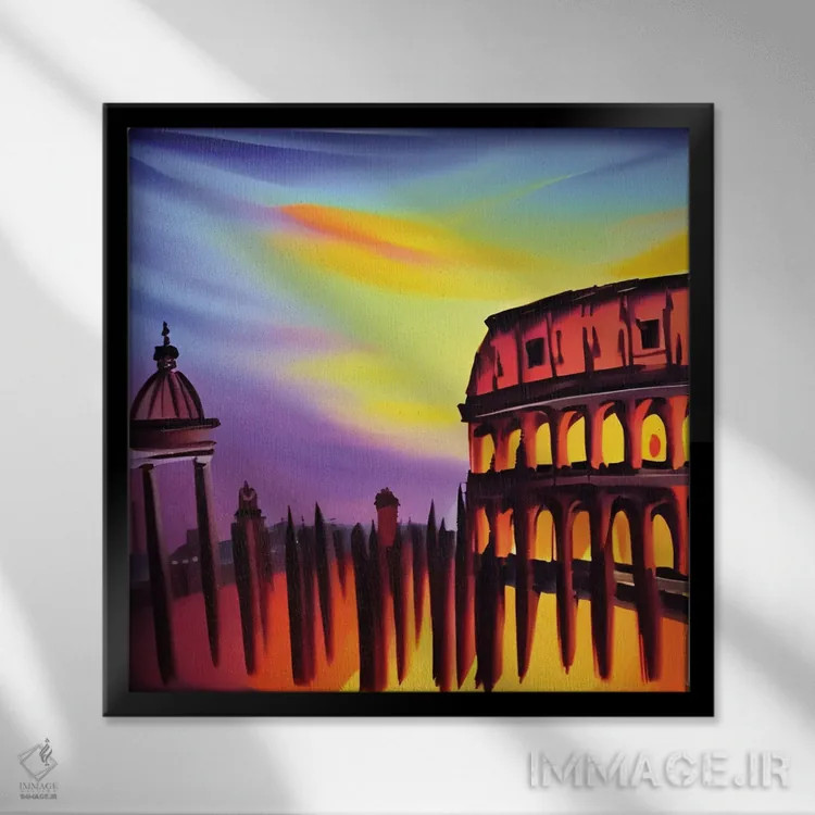 تابلو رم در غروب آفتاب اثر آلساندرو دلا توره - نمای قابدار مشکی