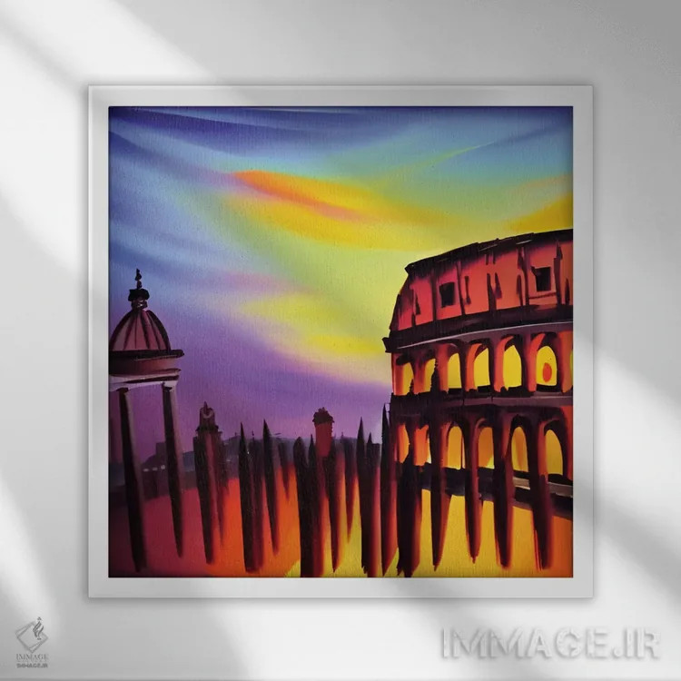 تابلو رم در غروب آفتاب اثر آلساندرو دلا توره - نمای قابدار سفید