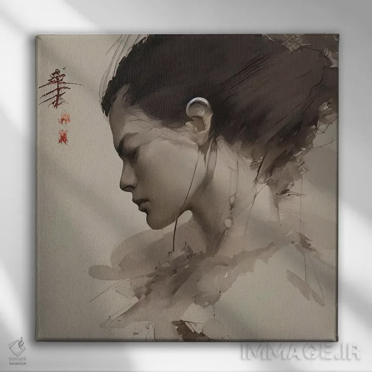 تابلو طرحی از یک زن ژاپنی اثر آلساندرو دلا توره - نمای روبهرو روی دیوار