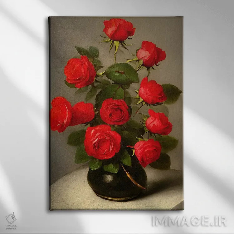 تابلو سکون گلهای قرمز هوش مصنوعی ۲ اثر آلساندرو دلا توره - نمای روبهرو روی دیوار