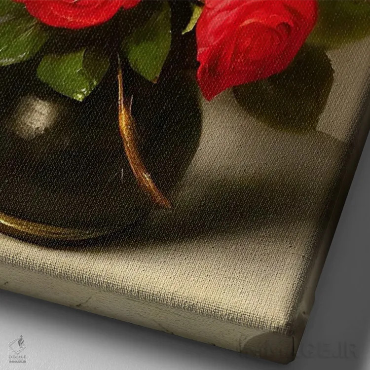 تابلو سکون گلهای قرمز هوش مصنوعی ۲ اثر آلساندرو دلا توره - نمای نزدیک بافت بوم