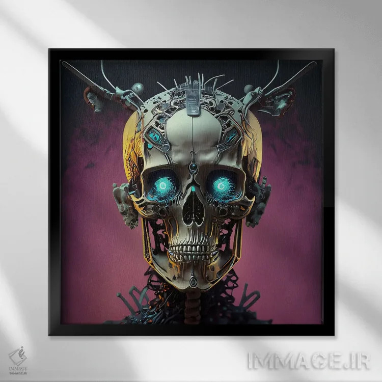 تابلو جمجمه سایبرپانک اثر آلساندرو دلا توره - نمای قابدار مشکی