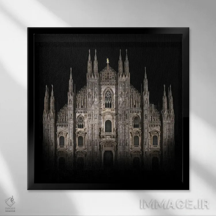 تابلو کلیسای دومو، میلان، ایتالیا (سبک گوتیک) اثر آلساندرو دلا توره - نمای قابدار مشکی