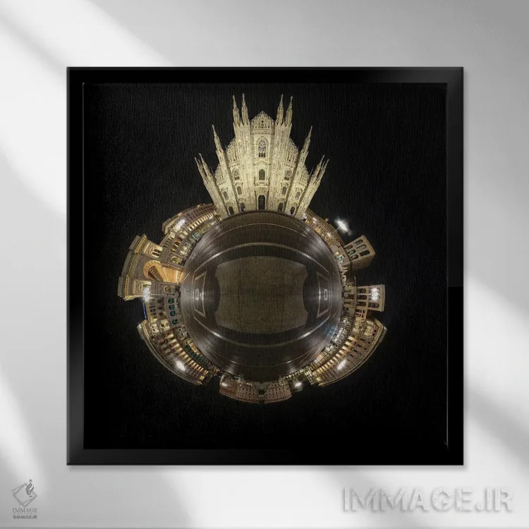 تابلو میدان دومو و کلیسای جامع گوتیک میلان، ایتالیا اثر آلساندرو دلا توره - نمای قابدار مشکی